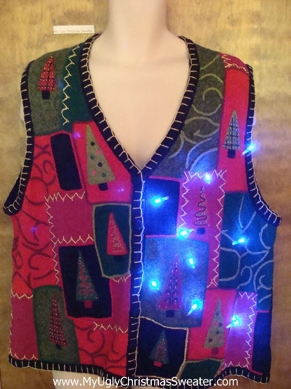 Big Size Tree Themed Cute Christmas Sweater Vest with Lights