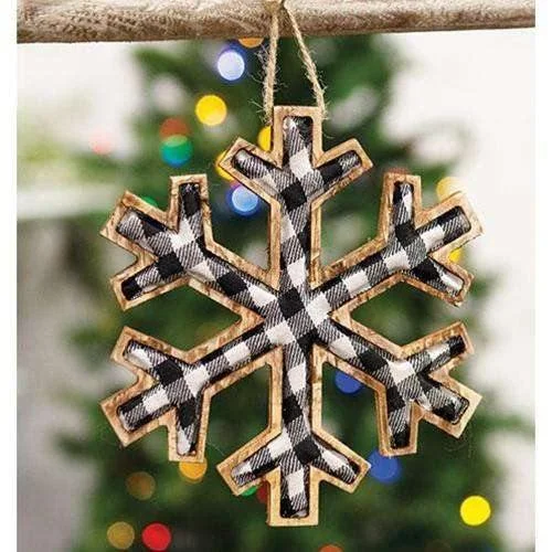 Black & White Plaid Snowflake Ornament, Large