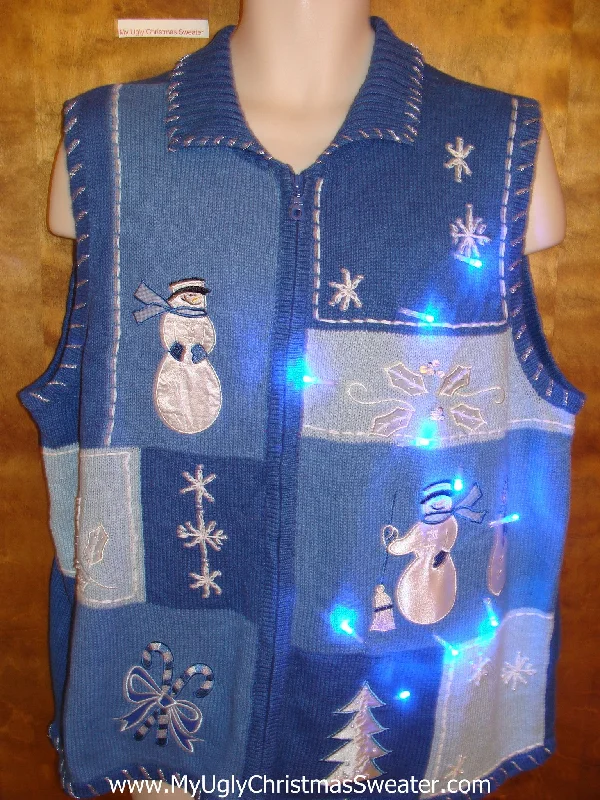 Blue Snowman Cute Christmas Sweater Vest with Lights