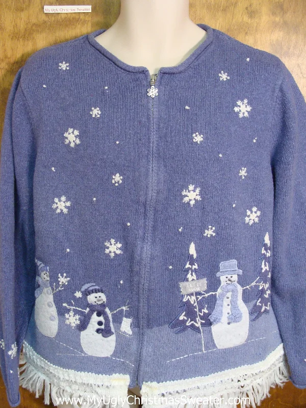 Christmas Reindeer Bells Blue Snowmen Ugly Christmas Jumper