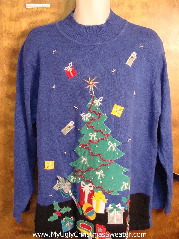 Christmas Cozy Comfort Blue Ugly Christmas Sweater with Tree