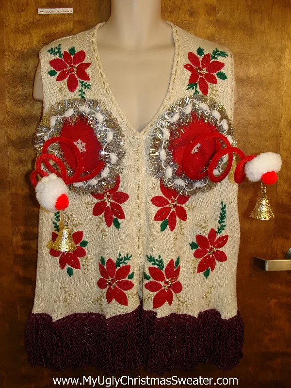 Bouncy Funny Naughty Sweater with Horrible Poinsettias