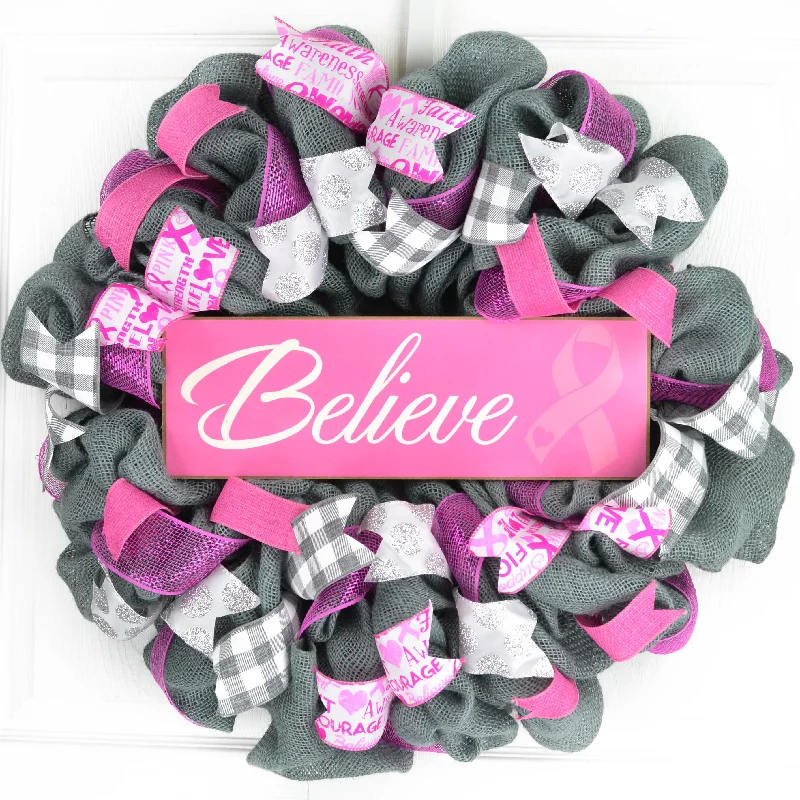 Christmas White Wonderland Breast Cancer Survivor Wreath | Grey Burlap Wreath | Cancer Awareness Survivor Gift Christmas White Wonderland Breast Cancer Survivor Wreath | Grey Burlap Wreath | Cancer Awareness Survivor Gift