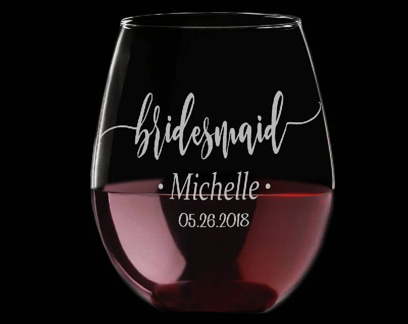 Christmas Cozy Weather Bride and Bridesmaid ONE Personalized Stemless Wine Glass Will You Be My? Maid of Honor Proposal Gift Idea Engraved Wedding Party Favors