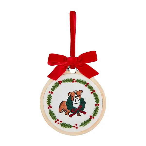 Christmas Cozy Treats Bulldog Embroidery Hoop Ornament