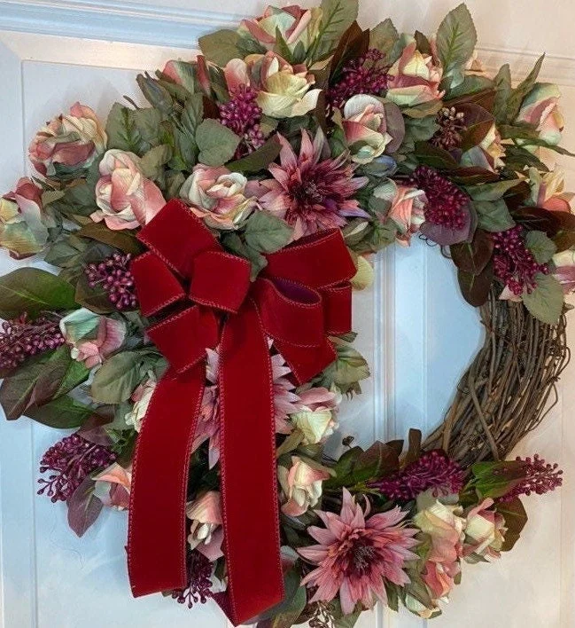 Christmas Gift Wrapping Ideas Burgundy Dahlia Berry Floral Wreath
