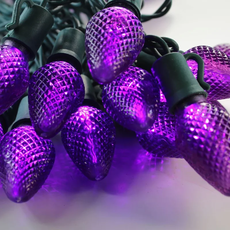 Christmas Holiday Baking 25-light C7 Purple LED Christmas Lights, 8" Spacing Green Wire