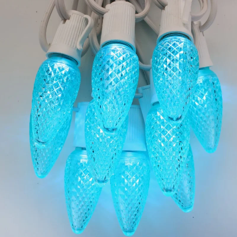 Christmas Beautiful Pine Trees C9 Teal LED Bulbs E17 Bases (SMD) (25 Pack)