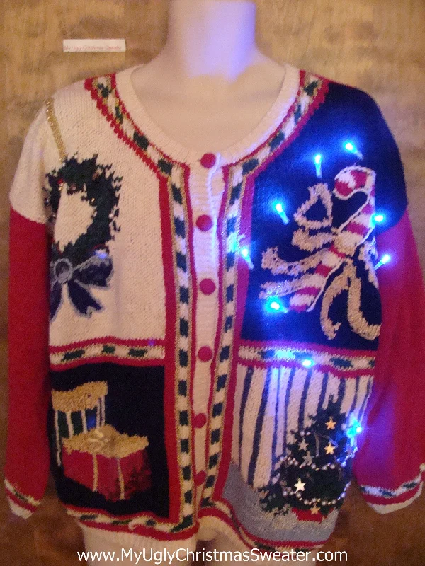 Candy Cane and Tree Light Up Ugly Christmas Jumper
