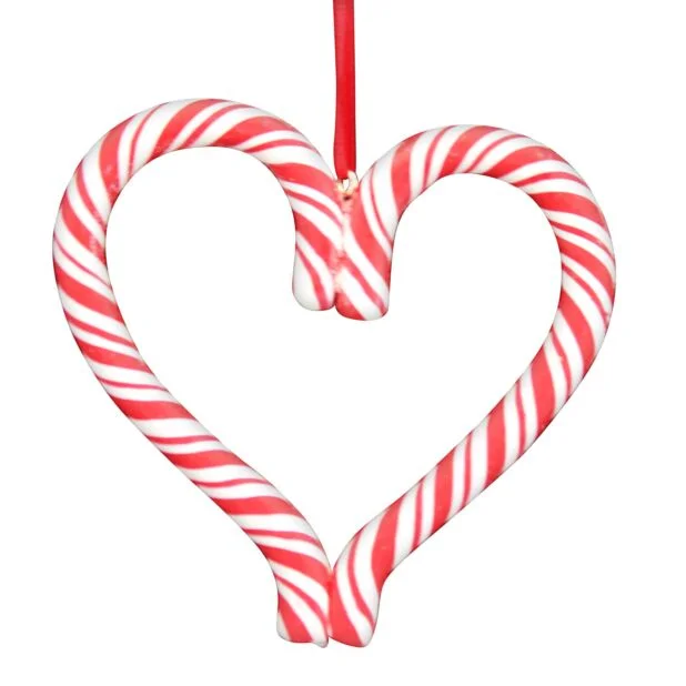 Christmas Reindeer Bells Candy Cane Heart Ornament