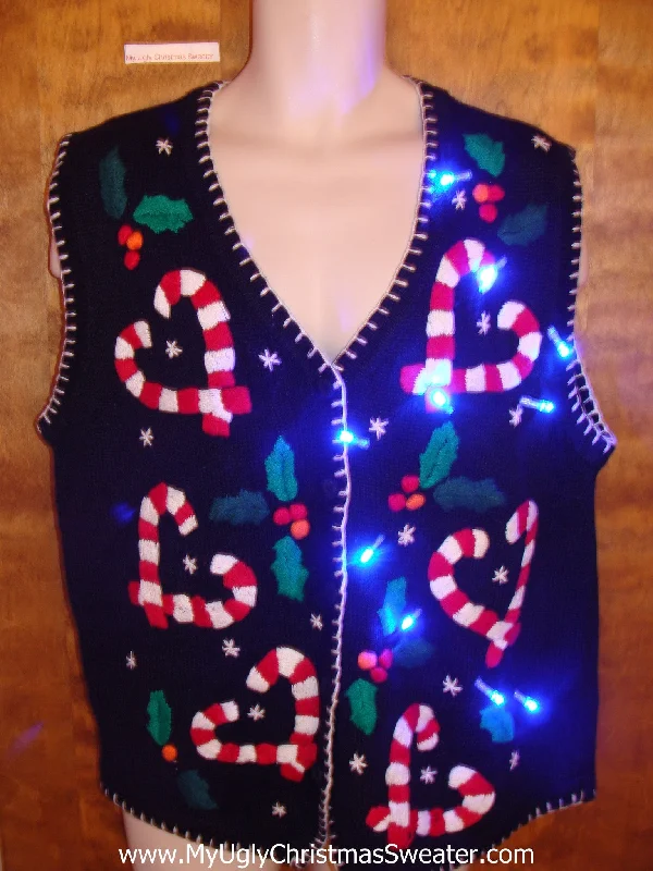 Candy Cane Hearts Light Up Ugly Christmas Jumper