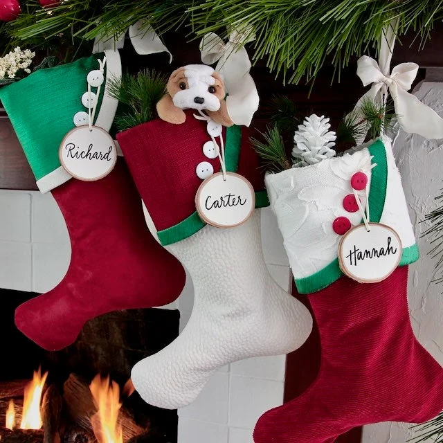 Christmas Ornament Collection Christmas Stocking Luxury in Red and Green Christmas Decor for Elegant Traditional Christmas Stockings for the Family Xmas Stockings