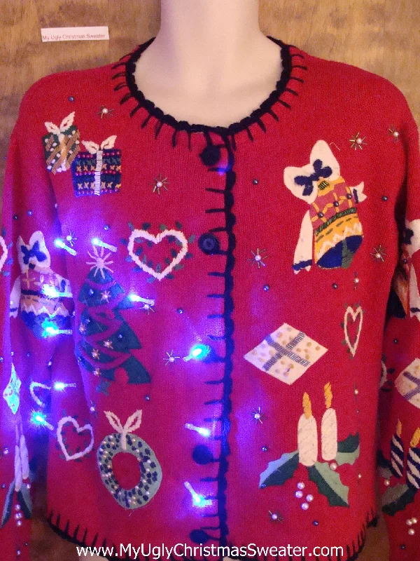Cheesy Candles and Lit Up Tree Tacky Xmas Sweater