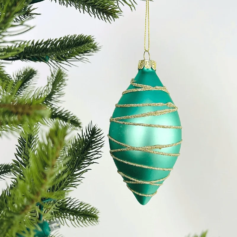 Christmas Holiday Countdown Sea Green Matte Finial Ornament with Champagne Glitter