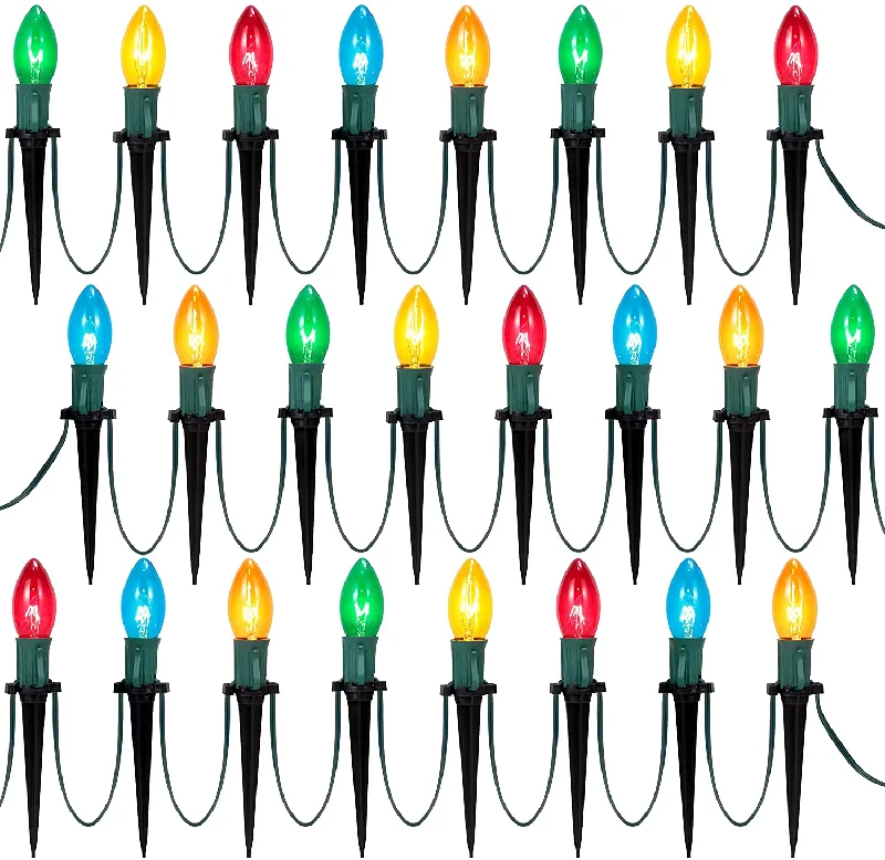 Christmas Evergreen Decorations Christmas Multicolored Pathway Marker String Lights - 24pcs