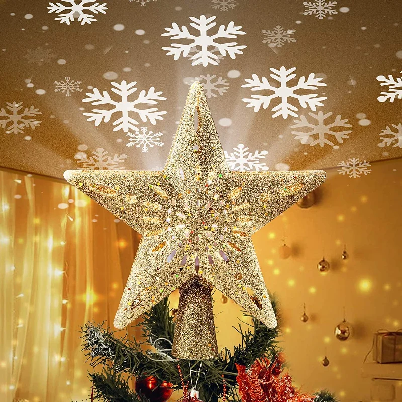 Christmas White Wonderland Christmas Star Tree Topper with Built-in LED Snowflake Projector Lights Christmas White Wonderland Christmas Star Tree Topper with Built-in LED Snowflake Projector Lights