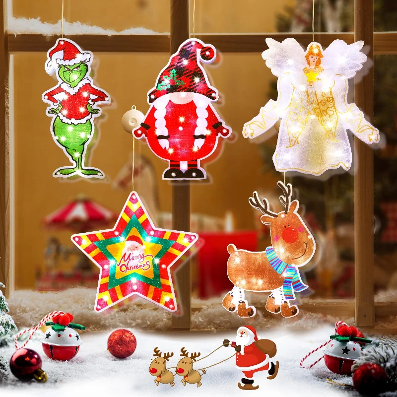 Christmas Warm Glow Christmas Window Silhouette Lights, 5PCs Battery Operated