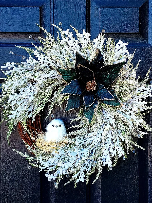 Christmas Wreath, Holiday Boho Chic, Snow Owl Front Door Wreaths, Unique Wreath, Christmas Decor Gift, Front Door Decor, Housewarming Gift