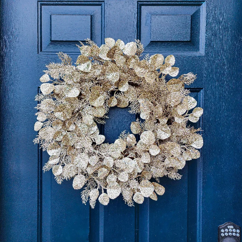 Christmas Wreath, Silver Dollar Eucalyptus and Juniper, Glam Wreaths For Front Door or Mantle, Handmade