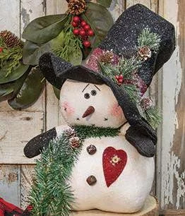 Christmas Cozy Decor Chubby Top Hat Snowman With Heart