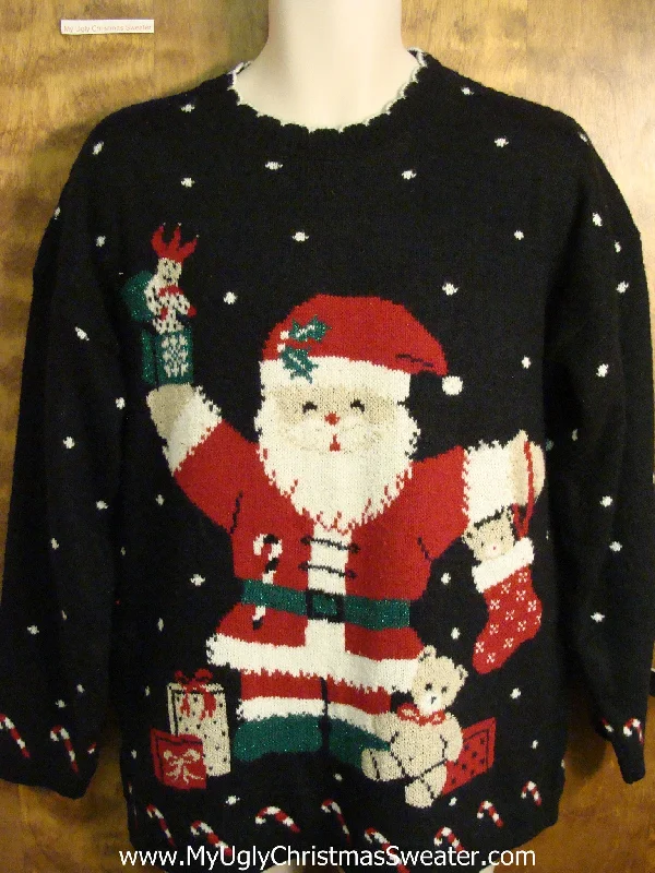 Christmas Santa Arrival Classic 80s Huge Santa 2sided Ugly Christmas Sweater