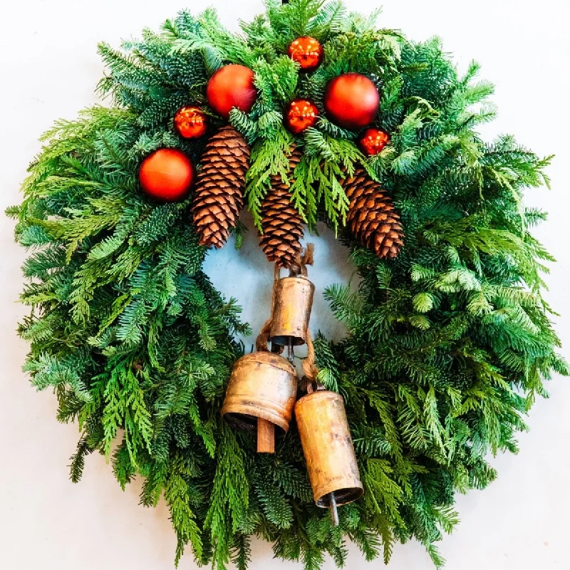 Christmas White Reindeer Classic Bells and Ornaments Wreath