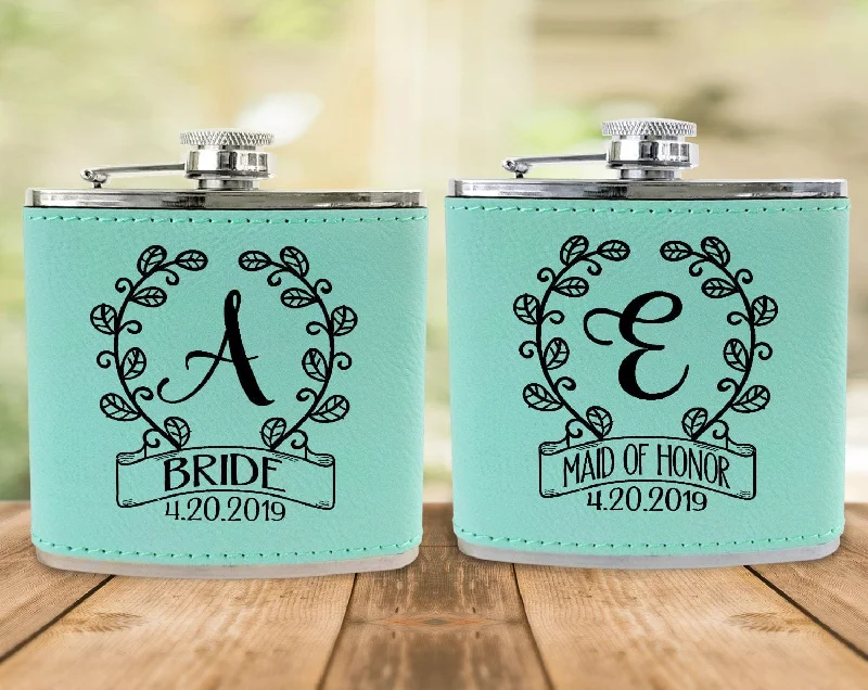 Christmas Santa Workshop Classy Single Monogram Personalized Birthday Flask Gift Teal or Pink Engraved Womens Present from Husband Wife Anniversary Idea Team Bride