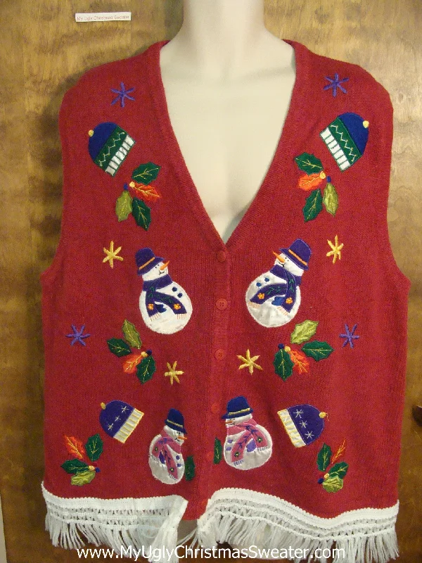Christmas Warm Drinks Colorful Snowmen Ugly Christmas Jumper Vest