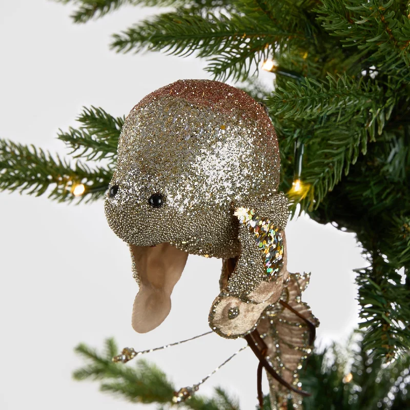 Christmas Cozy Sweaters Rustic Sparrow Ornament with Platinum Glitter