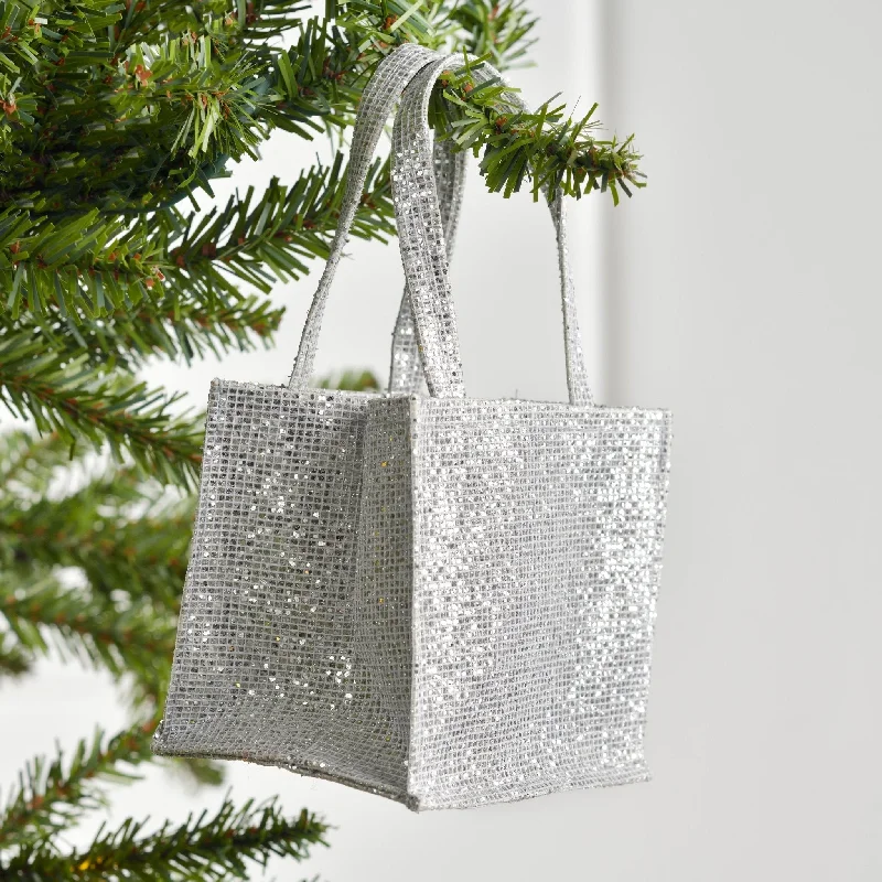 Christmas Jolly Decorations Silver Glitter Handle Bag Ornament