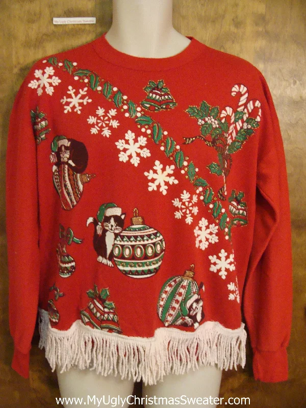 Christmas Green Wreath Crazy Cat Lady 80s Ugly Christmas Sweatshirt