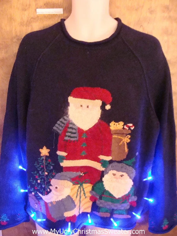 Crazy Santa and Elves Light Up Ugly Christmas Jumper
