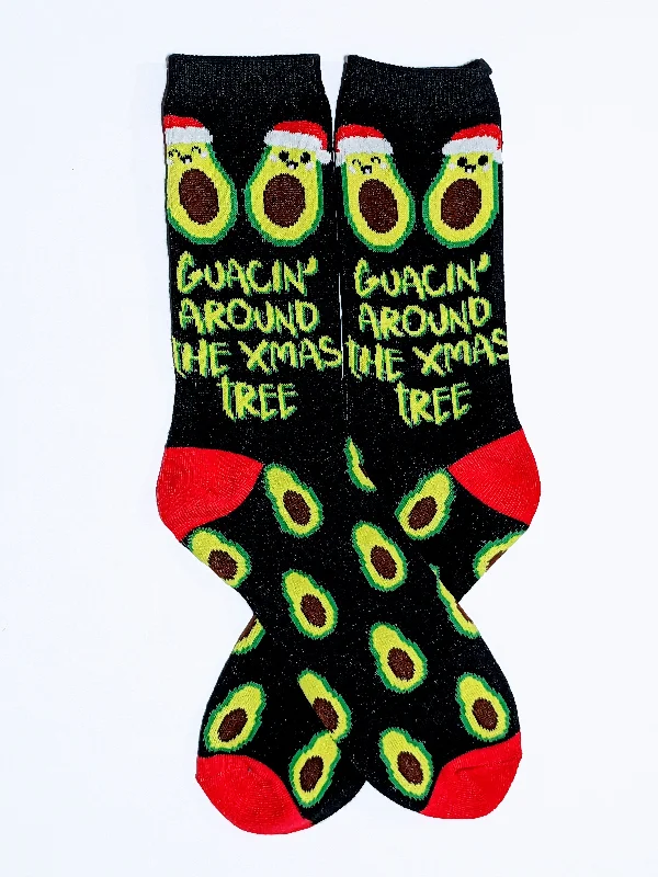 Christmas Twinkling Lights Guacamole Christmas Crew Socks