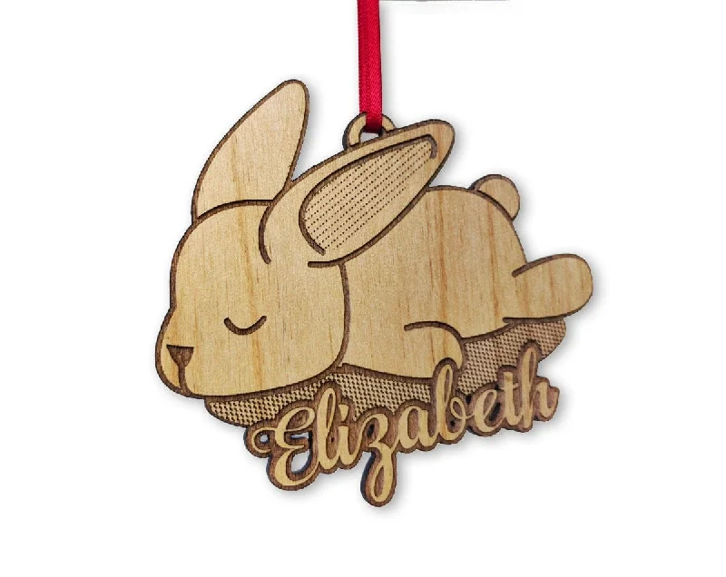 Christmas Jolly Surprises Custom Cute Bunny Wood Ornament Engraved Rabbit Childs Birthday Gift Personalized First Pet Baby Bunnies Decoration Animal Lover Farm Decor