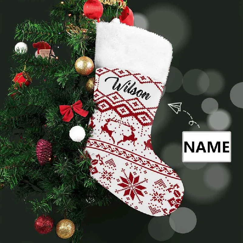 16.5in(L) Super Size-Custom Name Snowflake And Elk Christmas Stocking