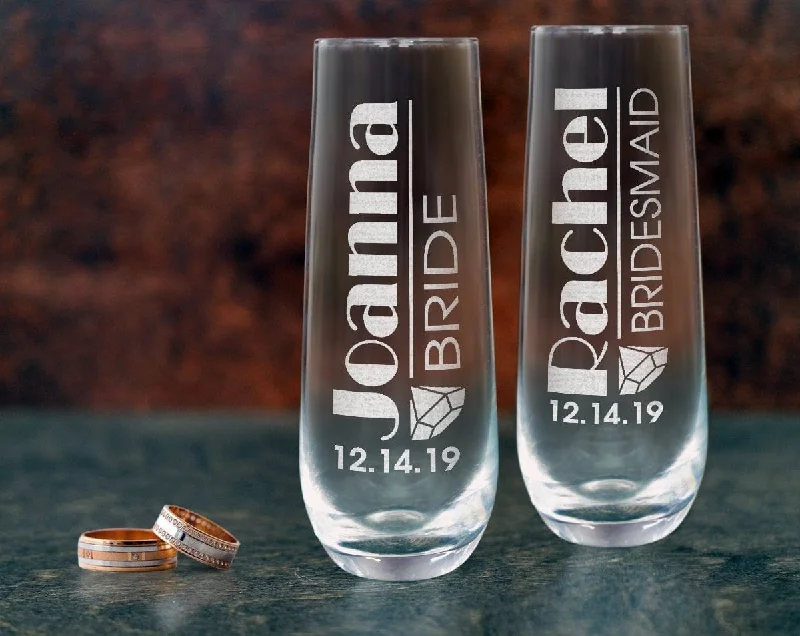 Christmas Home Decorations Custom Proposal Engraved Bridal Party Stemless Champagne Flutes Wedding Bridesmaid Bride Gifts Personalized Gifts Single Glass Wine Toasts