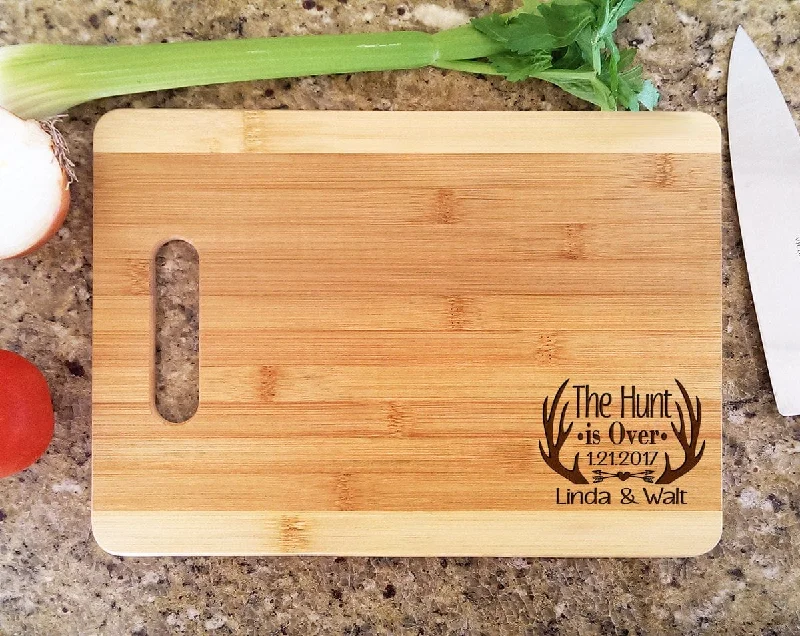 Christmas Evergreen Trees Cute Cutting Board Quote The Hunt is Over Couples Wedding Gift Personalized with Date, Names Valentines Wedding Housewarming Kitchen Decor Christmas Evergreen Trees Cute Cutting Board Quote The Hunt is Over Couples Wedding Gift Personalized with Date, Names Valentines Wedding Housewarming Kitchen Decor