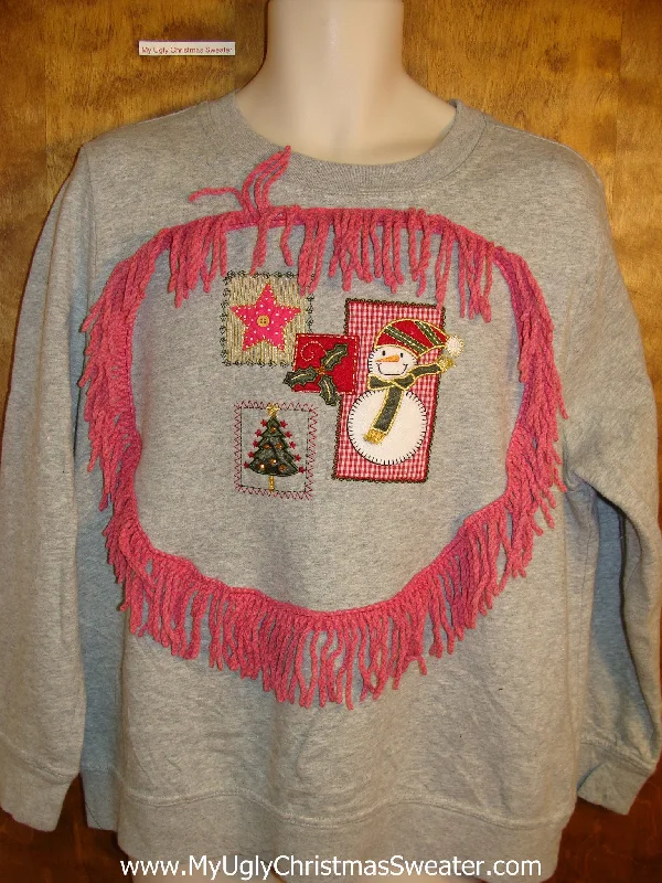 Christmas Joyful Laughter Cute Funny Christmas Sweatshirtwith Pink Fringe