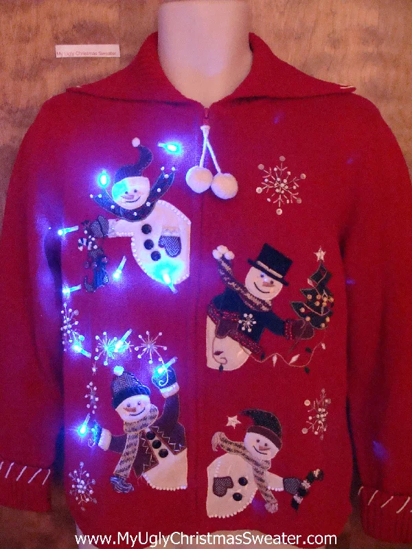 Cute Peaking Snowmen 2sided Christmas Sweater with Lights