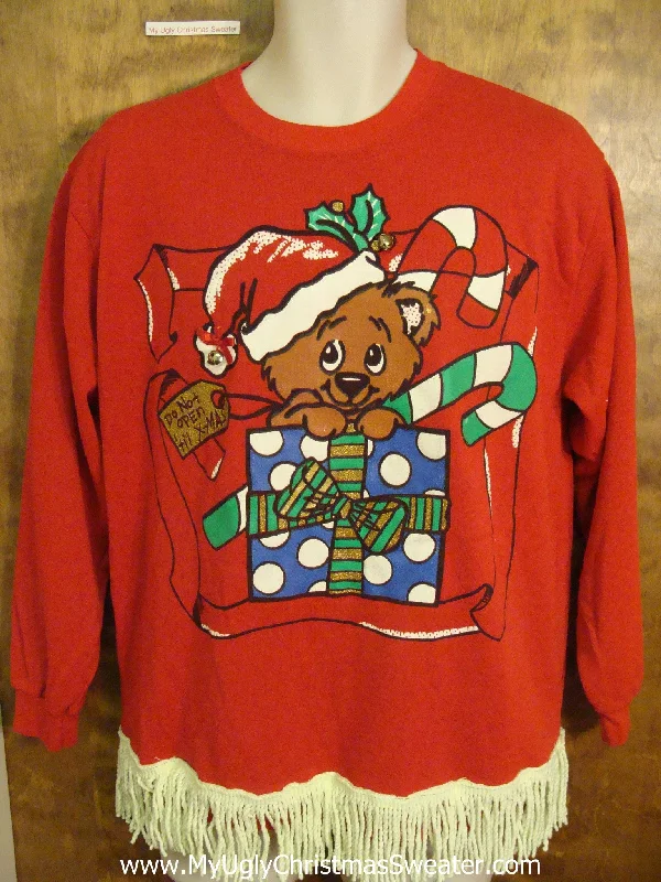 Christmas Reindeer Sleigh Cute Teddy Bear with Candycane Funny Christmas Sweatshirt