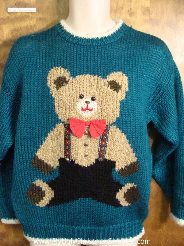 Christmas White Reindeer Cutest Teddy Bear 80s Ugly Christmas Sweater