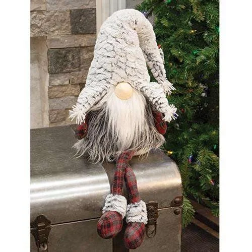 Dangle Leg Red & Gray Plaid Santa Gnome