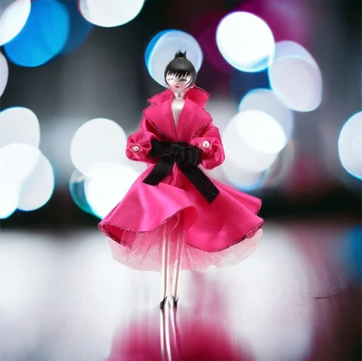 Christmas Ornament Collection De Carlini Dressed to the Nines Lady Fuschia Black A Line Dress Hand Made in Italy - Christmas Ornament