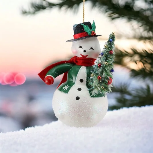 Christmas Winter Wonderland Decor De Carlini Jolly Snowman Retro Tree Hand Made in Italy - Christmas Ornament