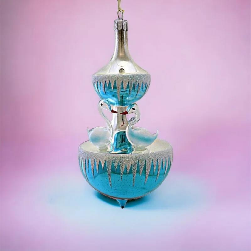 Christmas Joyful Laughter De Carlini Three Swans A Swimming Blue Turquoise Hand Made in Italy - Christmas Ornament