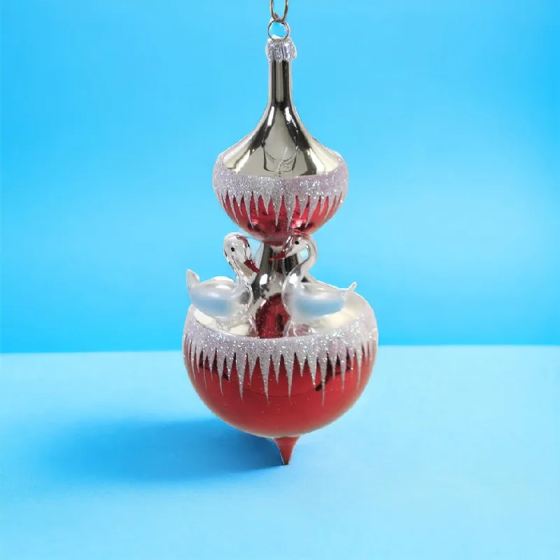 Christmas Star Gazing De Carlini Three Swans A Swimming Red Hand Made in Italy - Christmas Ornament
