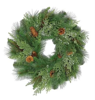 CEDAR, PINE & CONE WREATH, 24", GREEN