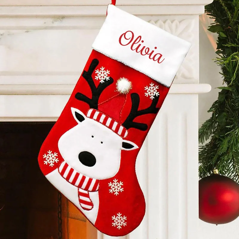 Embroidered Reindeer Christmas Stocking