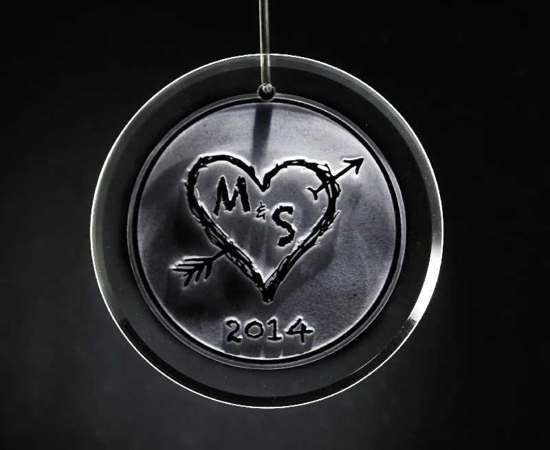 Christmas Tree Farm Engraved Heart and Initials Ornament