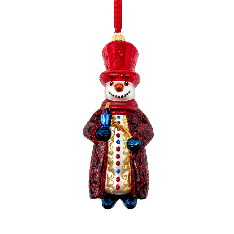 Christmas Cozy Weather Evening Snow Snowman Blown Glass Christmas Ornament
